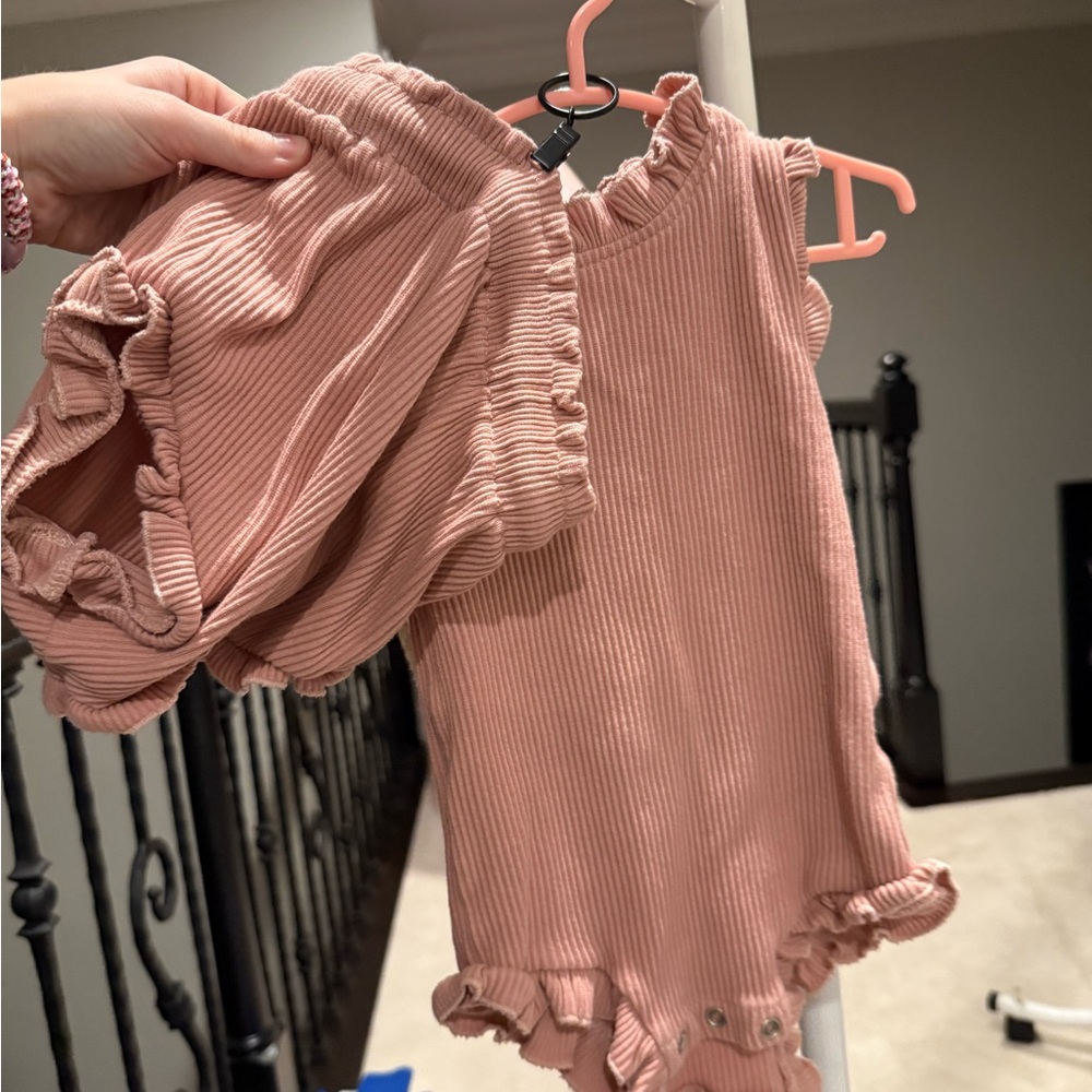 Pink Ribbed Romper Set